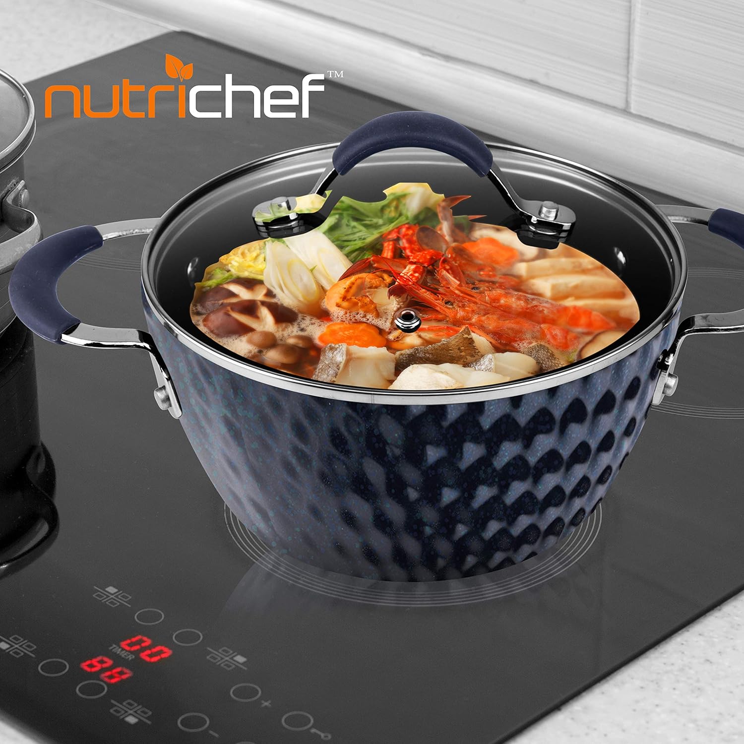 NutriChef Durable Non-Stick 21 Quart Pot with Glass Lid