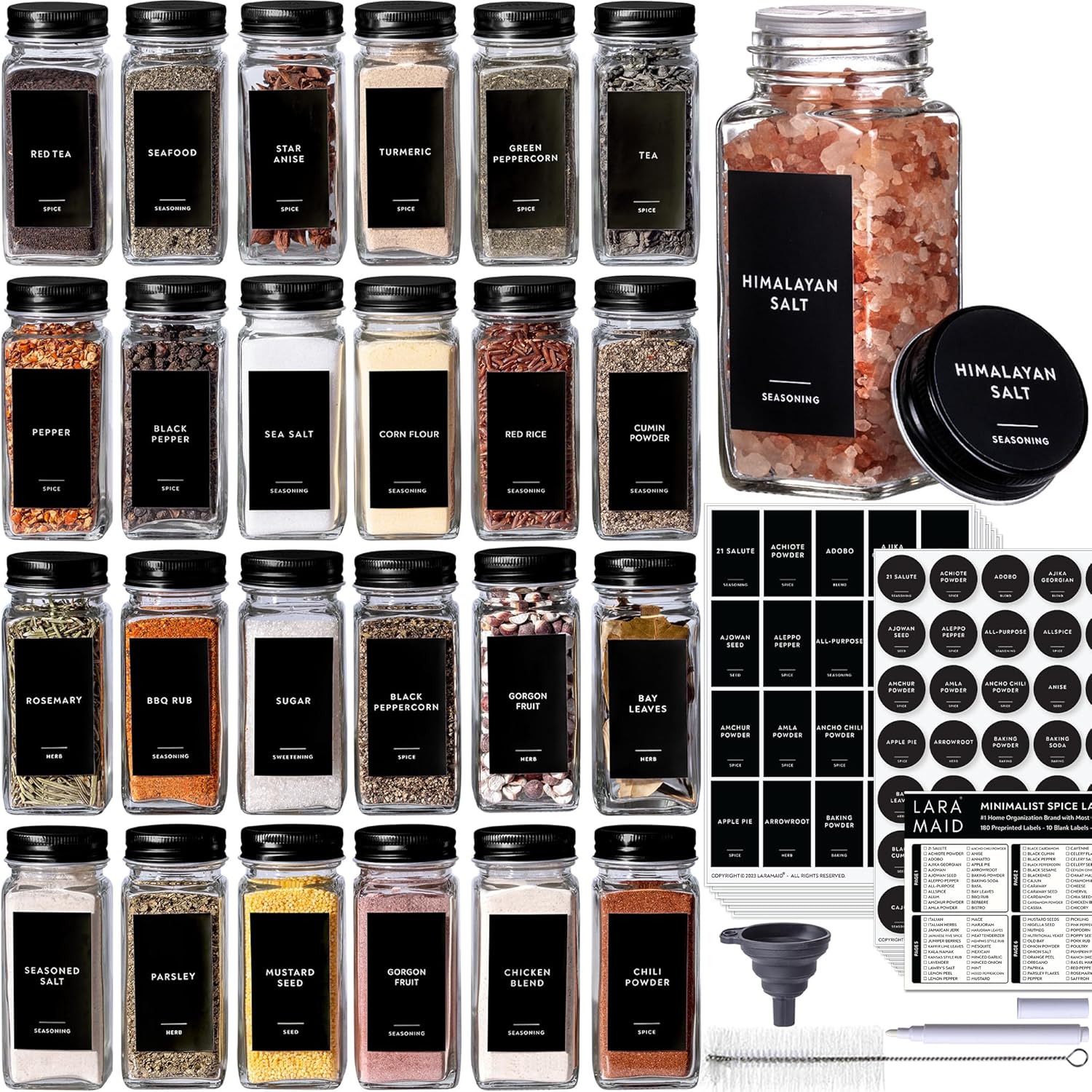 Laramaid 4oz Glass Jars with Black Vinyl Labels and Airtight Metal Caps