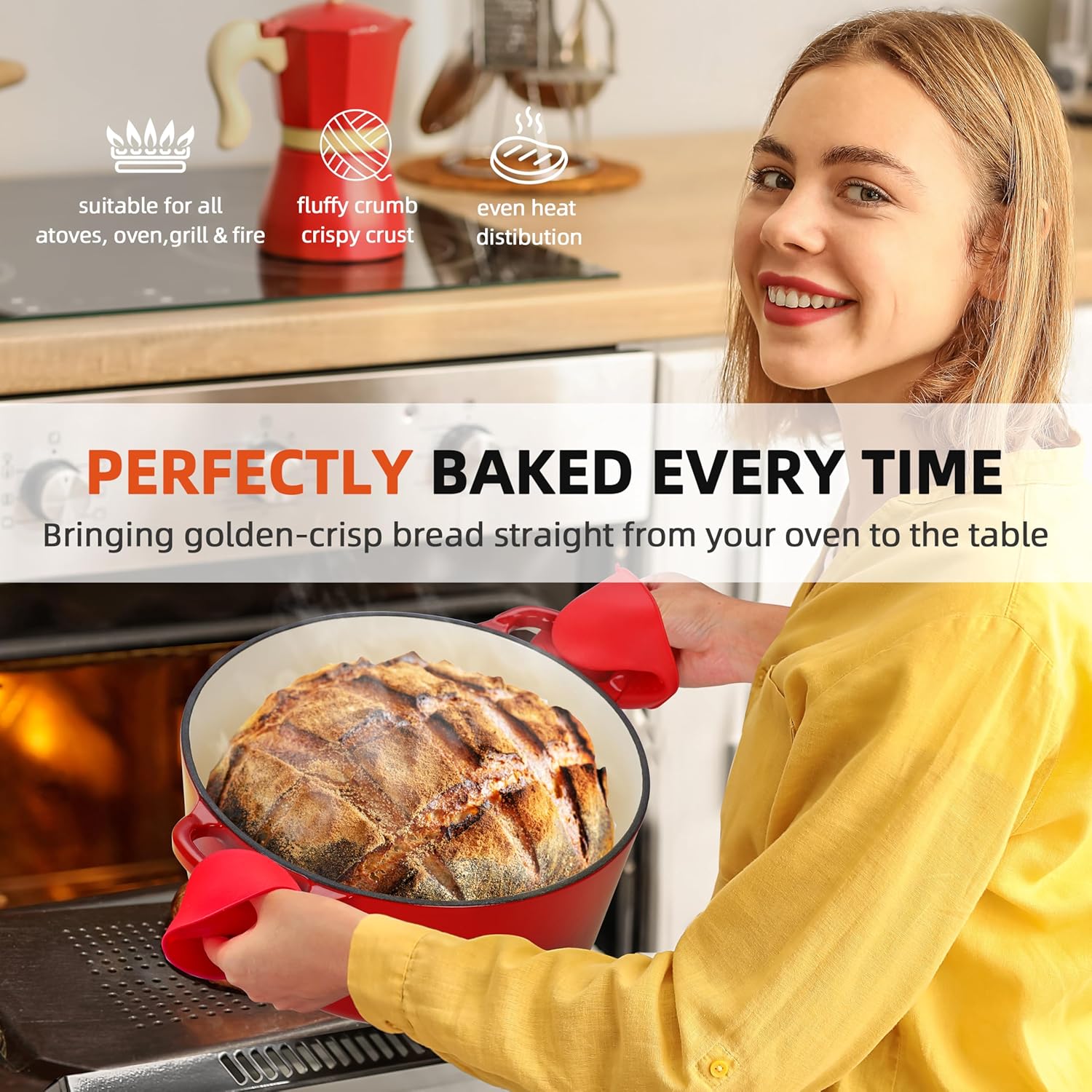 Enameled Cast Iron Dutch Oven Set - Easy Cooking Health and Versatility