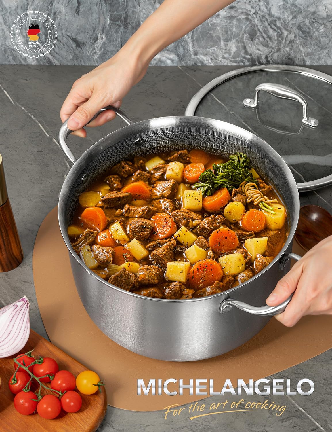 MICHELANGELO Tri-Ply 8-Quart Stock Pot with Lid