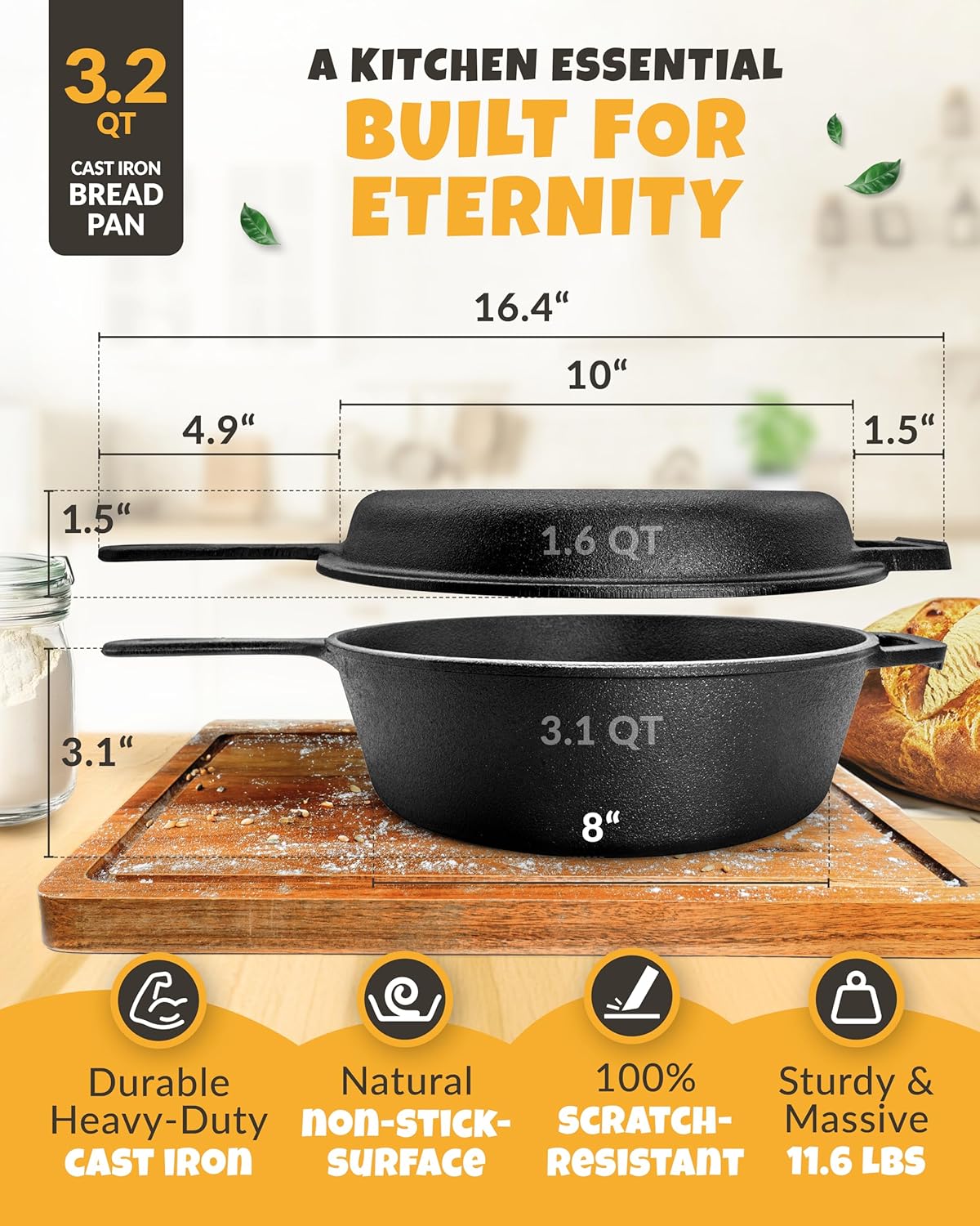 Crustlove - Authentic Cast Iron Dutch Oven for Bread Baking Sourdough Preparation