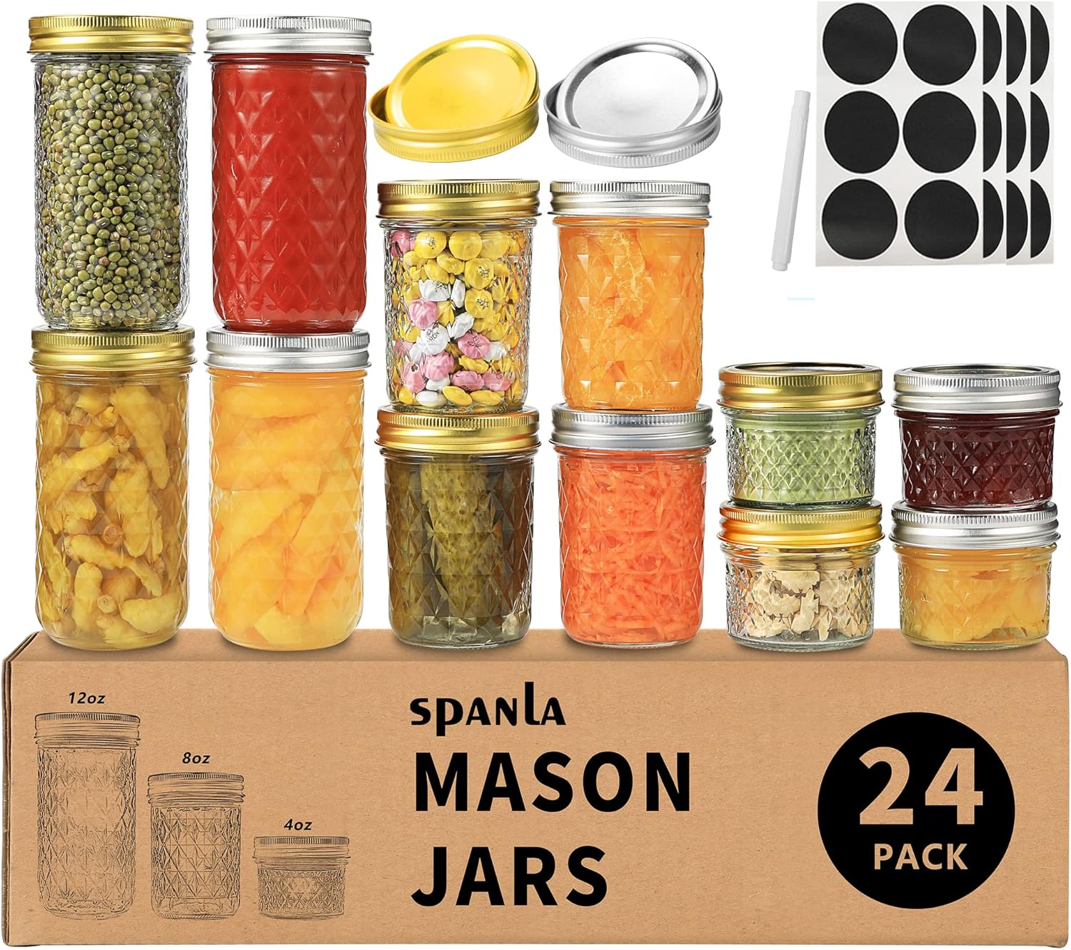 Mason Jars Set - 24 pack with Regular Lids