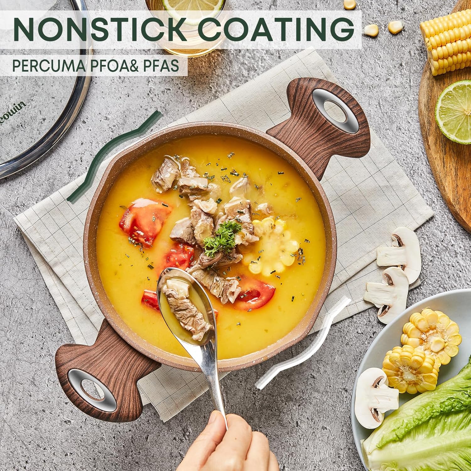 Nonstick Stock Pot with Lid 5 Quart PFOA-free