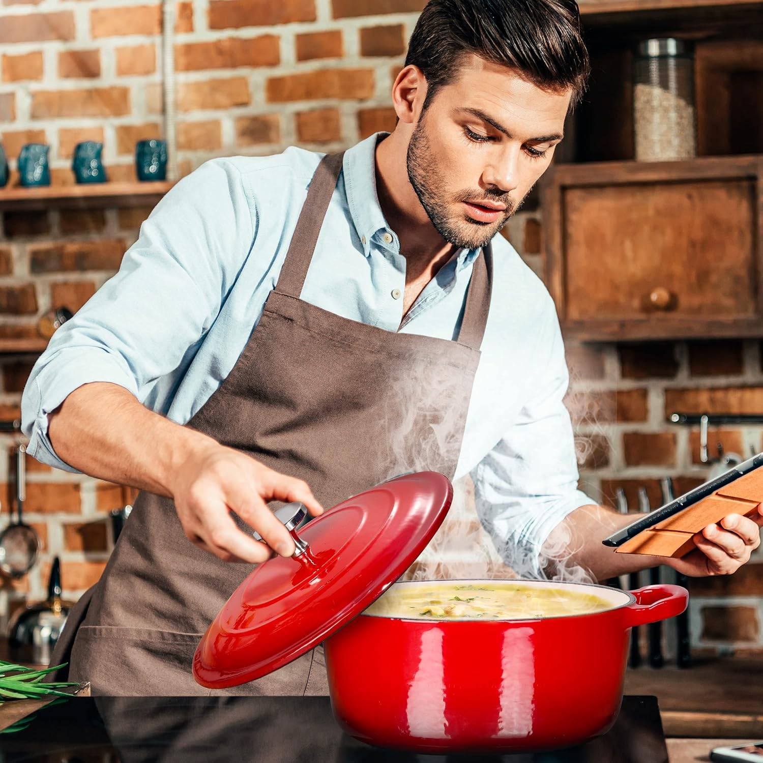 Enameled Cast Iron Dutch Oven Set - Easy Cooking Health and Versatility