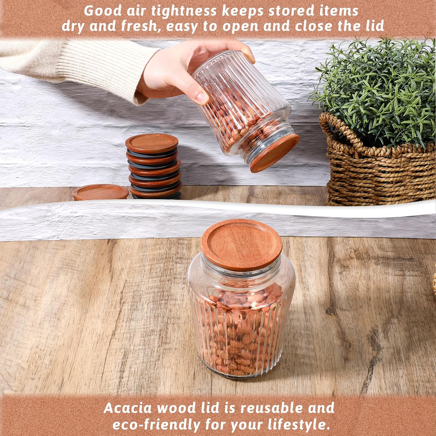 12-Piece Acacia Wooden Mason Jar Lid Set