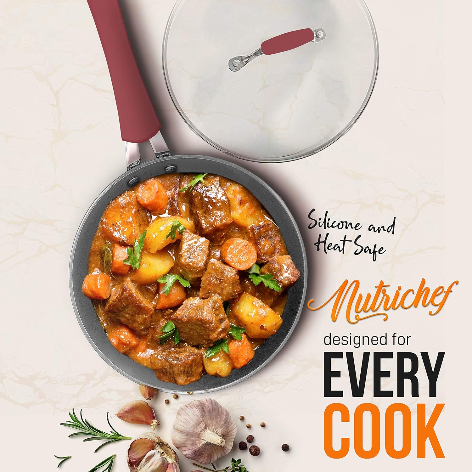 NutriChef 8 Durable Non-Stick Skillet - Red