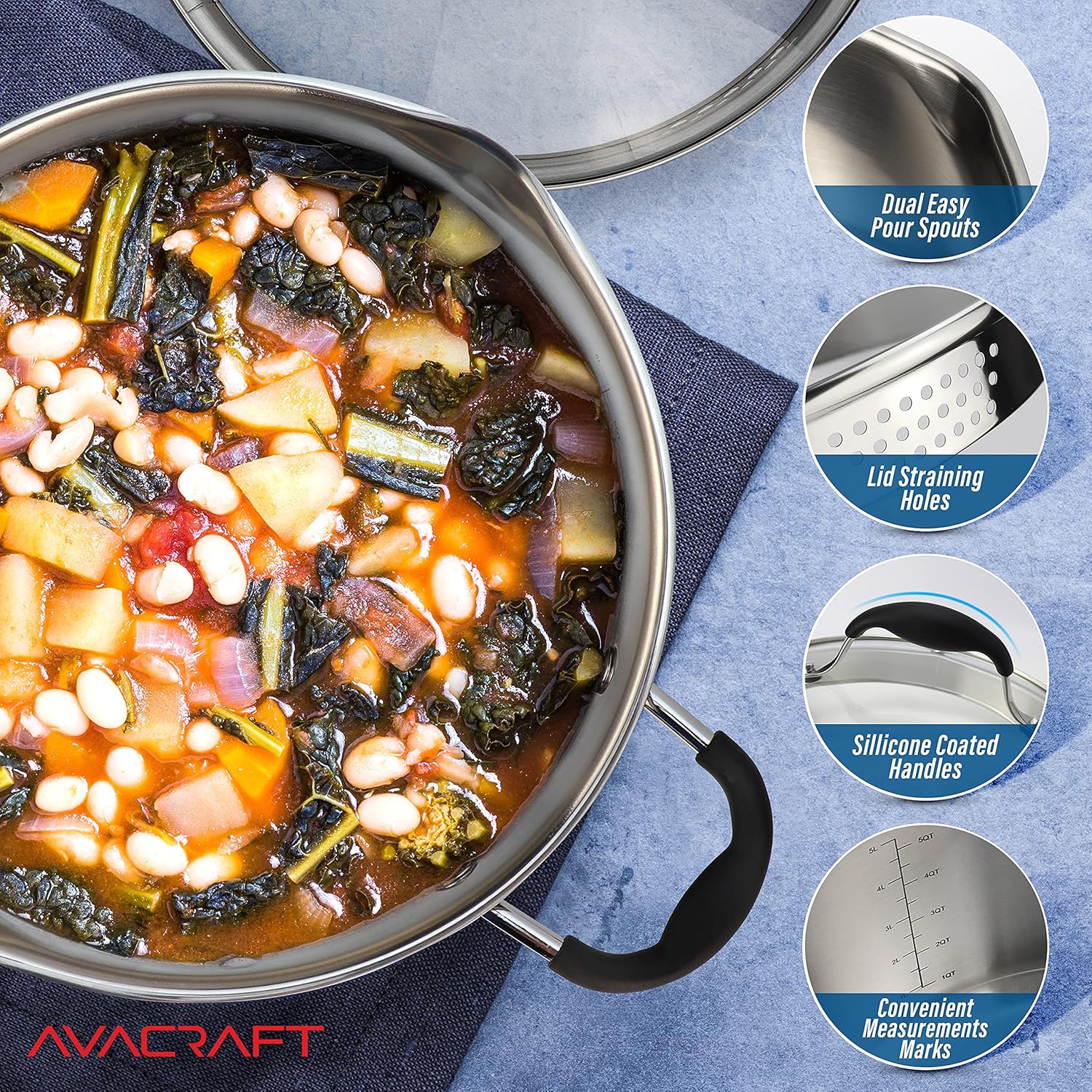 AVACRAFT 6QT Stainless Steel Stockpot with Glass Lid